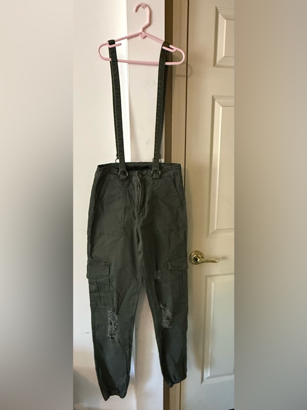 American Bazi Olive Green Cargo Pants with Suspenders